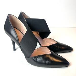Stuart Weitzman Turner D'Orsay Pumps Black Leather Pointed Toe Cross Strap 8.5